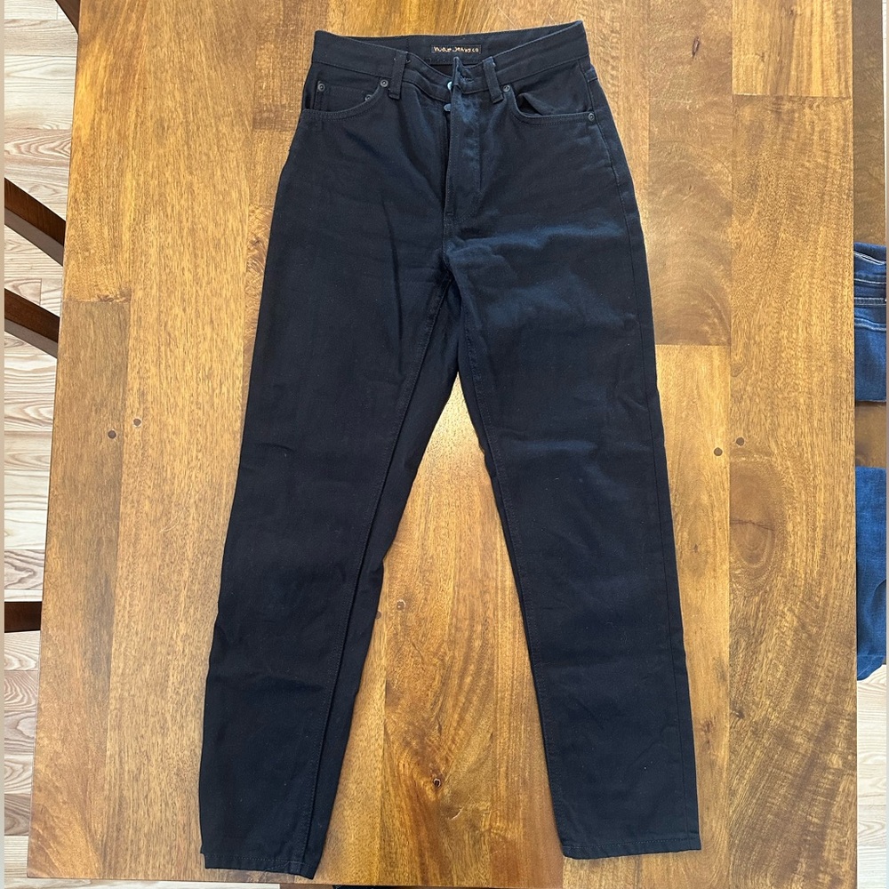 Nudie Jeans Breezy Britt Straight Leg Denim - Everblack - Size 27